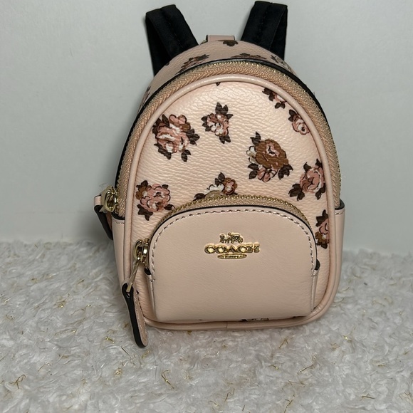 Coach Pink and Brown Floral Mini Bag Keychain - Picture 3 of 13